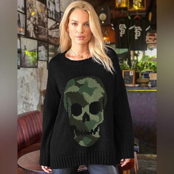 Wooden Ships Sweaters - Wooden Ships Camo Skull Crew Chunky Sweater Size S/M